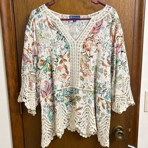 Democracy Floral Lace Trim Boho Top